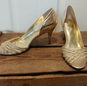 Gold peep toe dress shoes